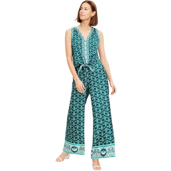LOFT Pants - Loft Set Medallion Border Floral Sleeveless Tie Top & Wide Leg Pants Set XS /‎ S